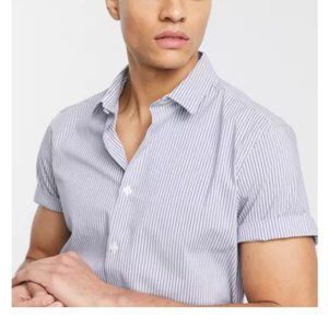 ASOS DESIGN stretch slim fit stripe work shirt